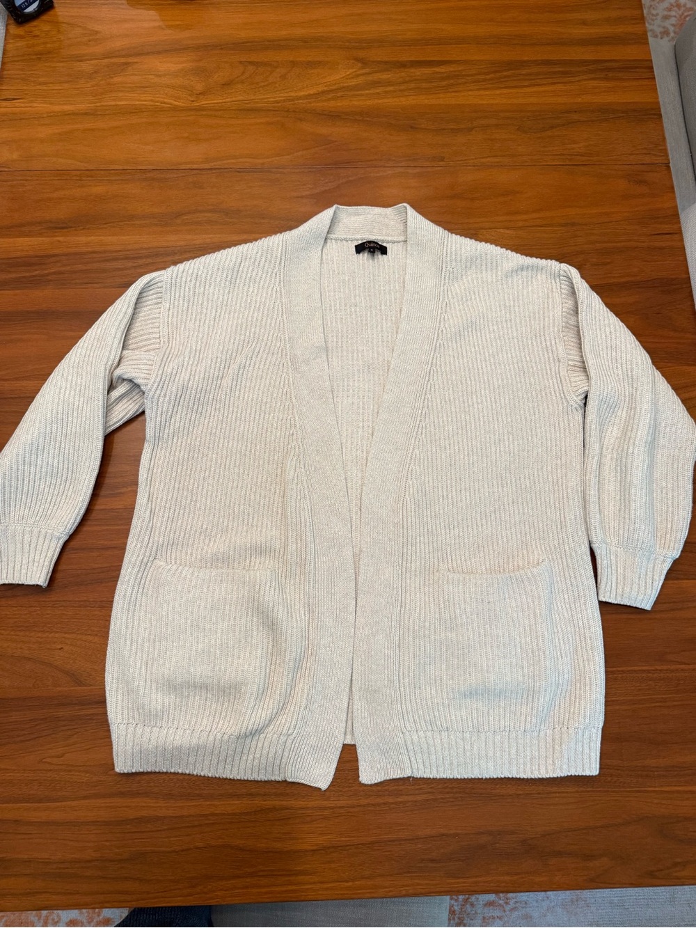 Quince Organic Cotton Oversized Open-Front Ribbed Cardigan with Pockets